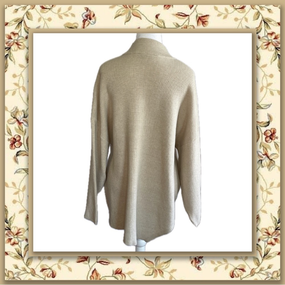 Ophelia Roe Tan Mock Neck Asymmetrical Hem Ribbed Sweater - Picture 3 of 4